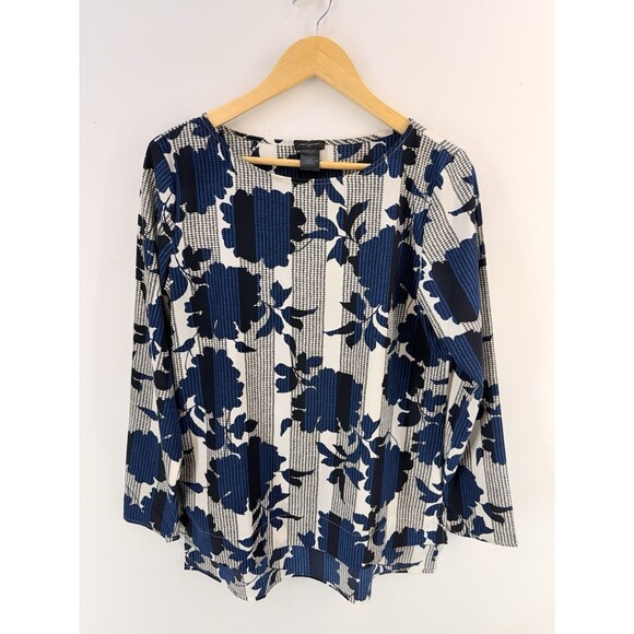 LOFT Tops - Ann Taylor Women's Gray Blue Black Floral Long Sleeve Blouse Shirt Top Small